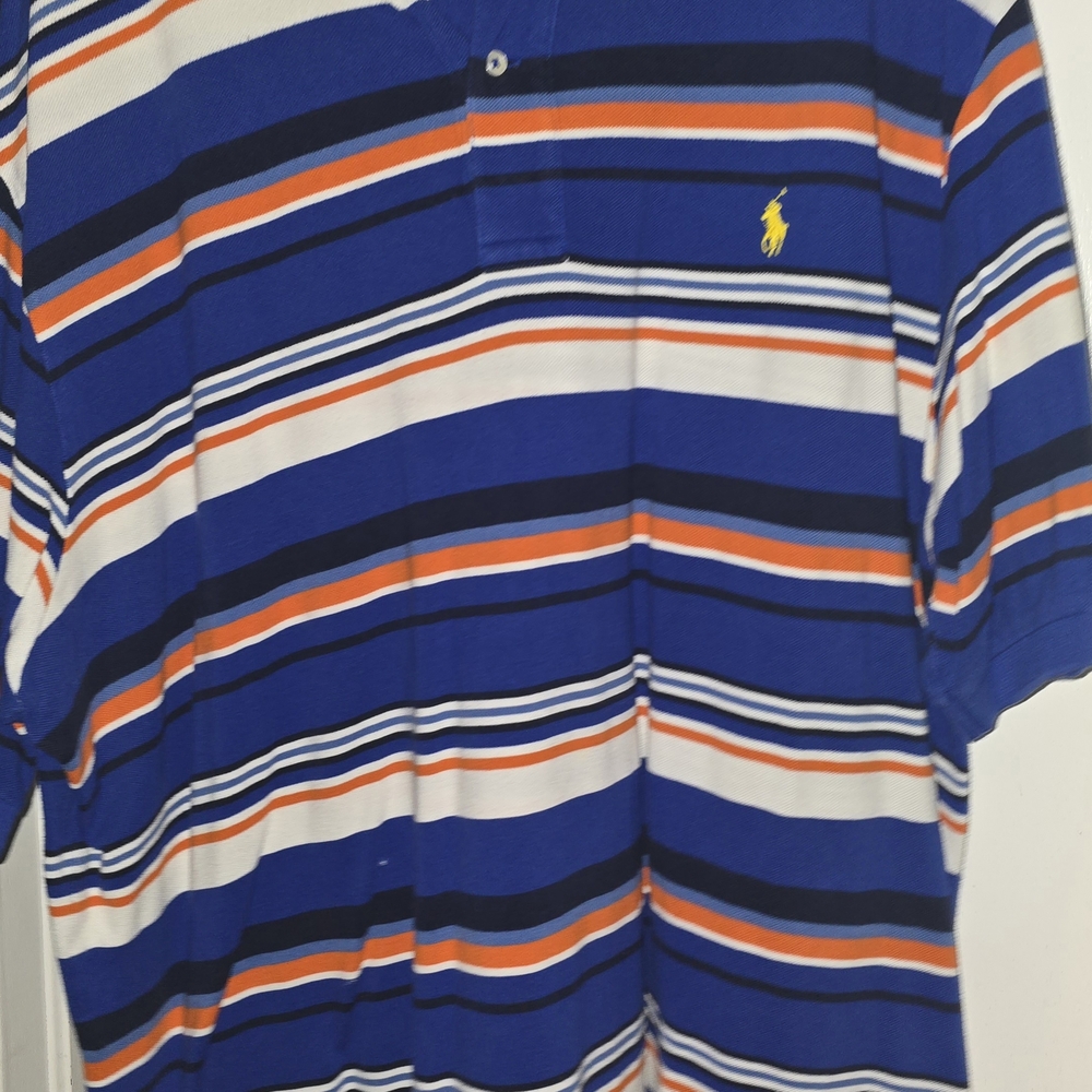 Ralph Lauren Men's Polo in Blue with Orange and White Stripes